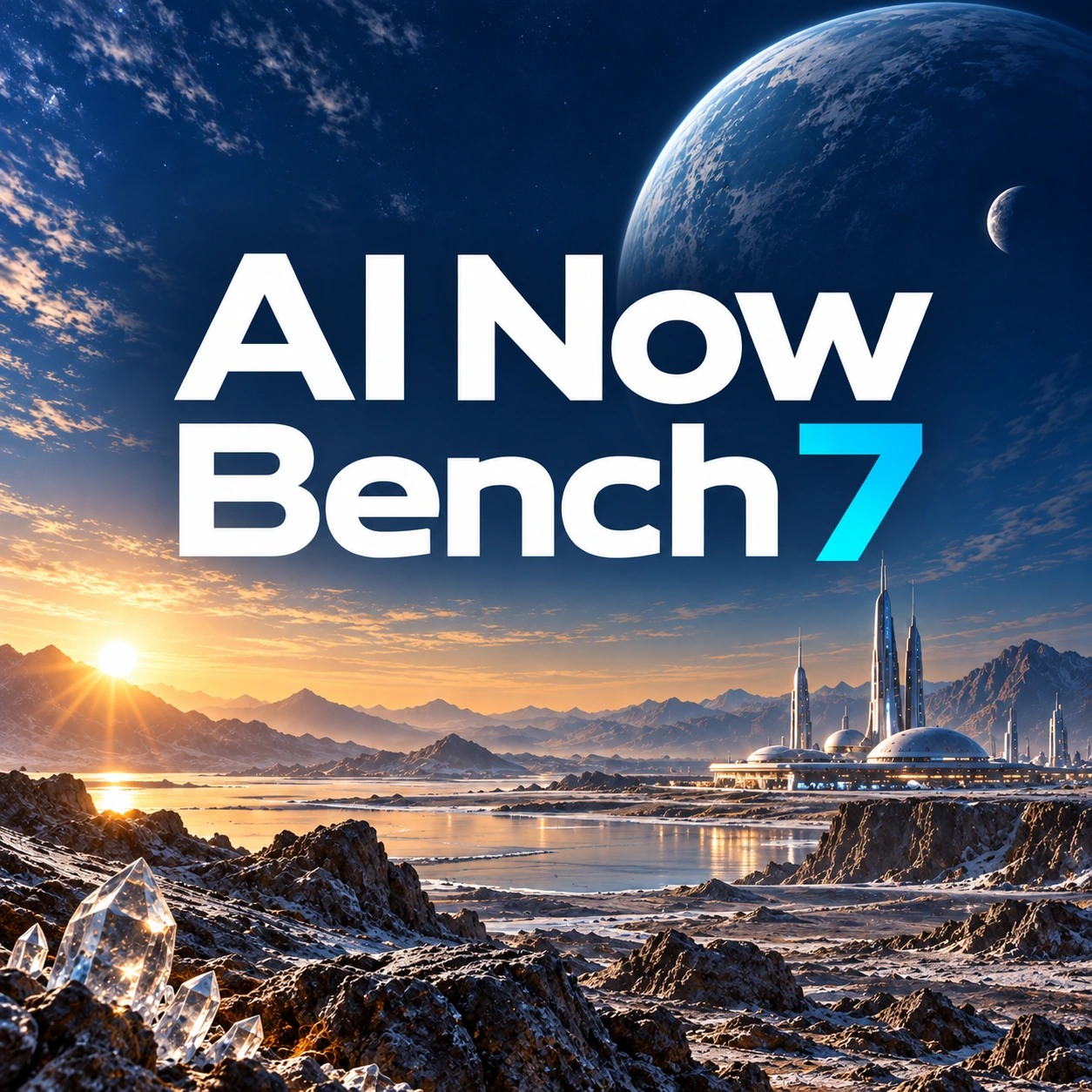 AI Now Bench 7 — white lettering and a cyan 7 over the Orbit space landscape
